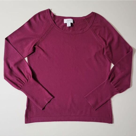 LOFT Burgundy Raglan Sleeve Scoop-neck Sweater - Picture 1 of 13